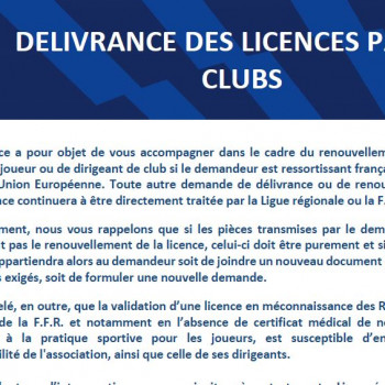 delivrance des licences par les clubs