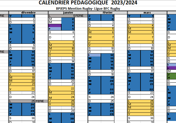 Calendrier BPJEPS
